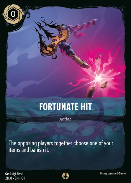 Fortunate Hit, Disney Lorcana card Q1-021 — Illumineer's Quest: Deep Trouble set