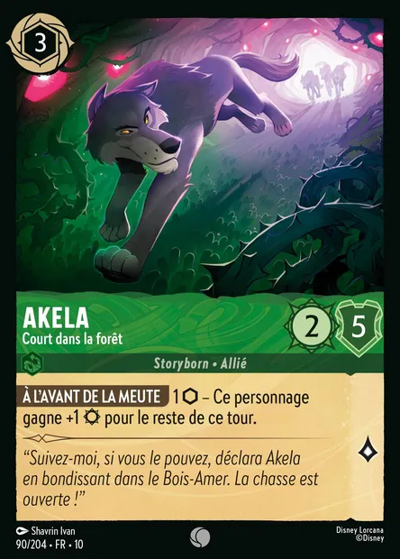 Akela - Court dans la forêt, carte Disney Lorcana CH10-090 — extension Lueurs dans les Profondeurs