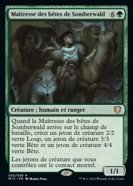 Maîtresse des bêtes de Somberwald, carte Magic MIC 30 — extension Midnight Hunt Commander