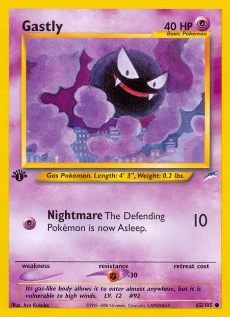 Gastly, Pokémon card NDE 65 — Neo Destiny set