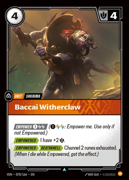 Baccai Witherclaw, carte Riftbound VEN 078 — extension Vendetta