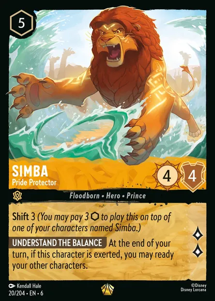 Simba - Pride Protector, Disney Lorcana card CH6-020 — Azurite Sea set