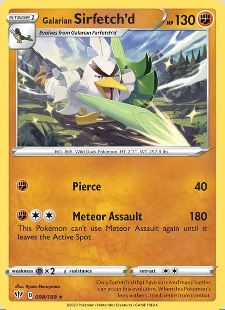 Galarian Sirfetch'd, Pokémon card DAA 98 — Darkness Ablaze set