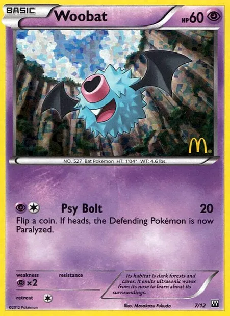 Woobat, Pokémon card MCD12 7 — McDonald's Collection 2012 set