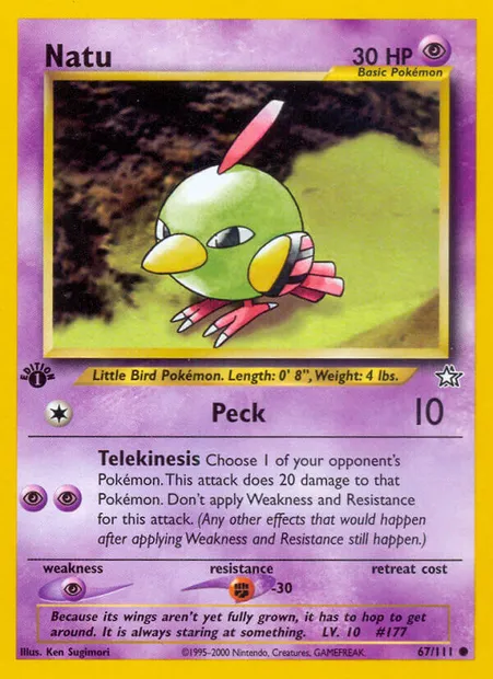 Natu, Pokémon card NG 67 — Neo Genesis set