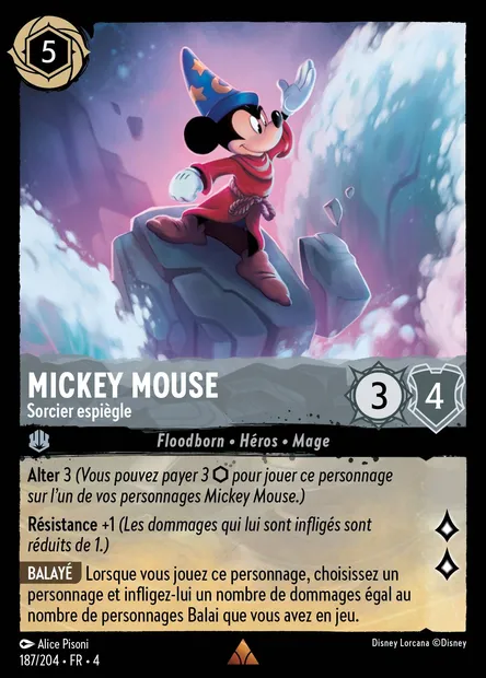 Mickey Mouse - Sorcier espiègle, carte Disney Lorcana CH4-187 — extension Le Retour d'Ursula