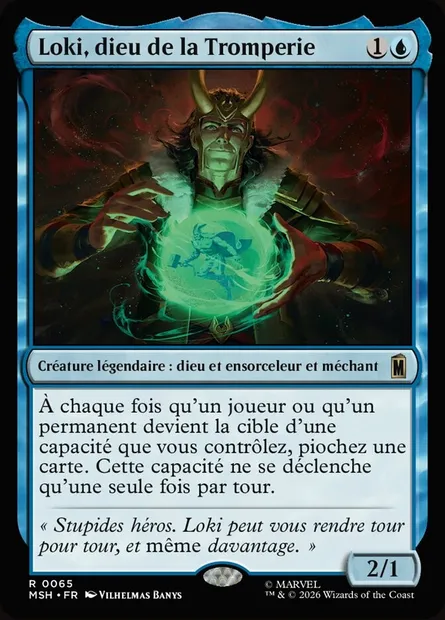 Loki, dieu de la Tromperie, carte Magic MSH 65 — extension Marvel Super Heroes