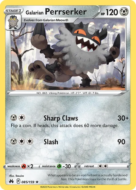 Galarian Perrserker, Pokémon card CRZ 085 — Crown Zenith set