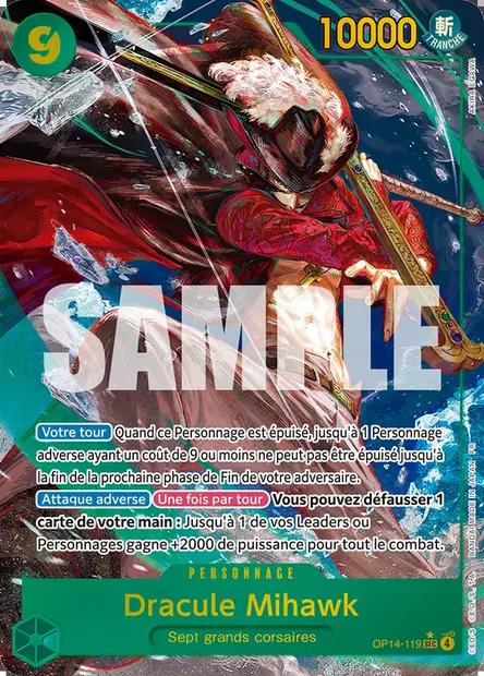 Dracule Mihawk, carte One Piece OP14-119 — extension LES SEPT DE LA MER D'AZUR