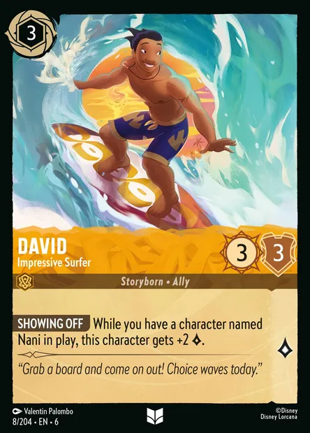 David - Impressive Surfer, Disney Lorcana card CH6-008 — Azurite Sea set