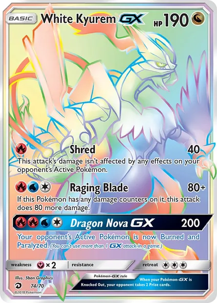 White Kyurem GX, Pokémon card DRM 74 — Dragon Majesty set