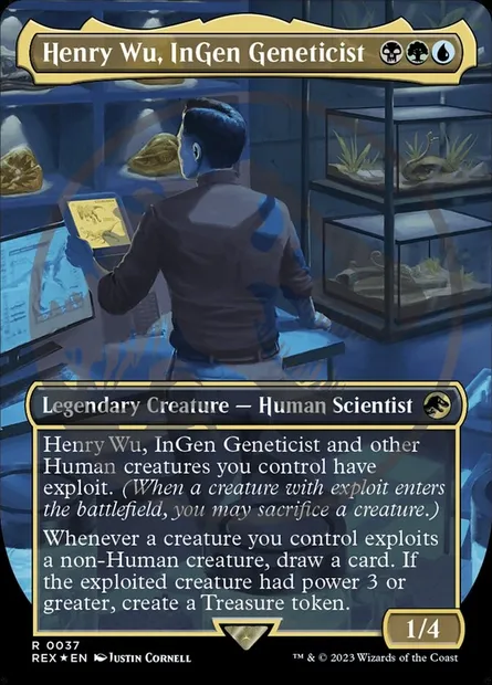 Henry Wu, généticien d'InGen, carte Magic REX 37 — extension Jurassic World Collection