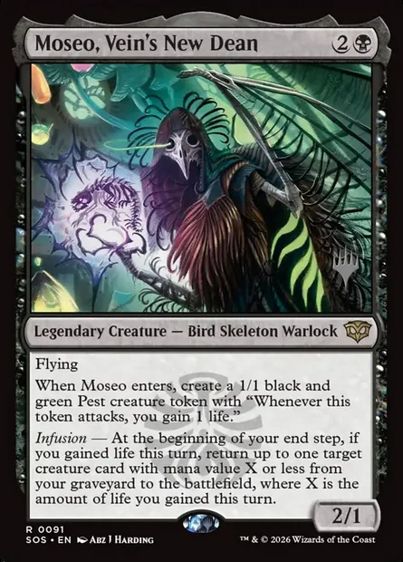 Moseo, nouveau doyen de la Veine, carte Magic PSOS 91p — extension Secrets of Strixhaven Promos