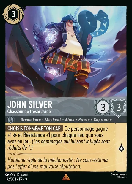 John Silver - Chasseur de trésor avide, carte Disney Lorcana CH9-192 — extension Fabuleux