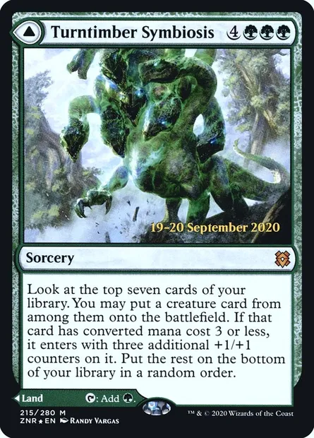 Turntimber Symbiosis // Turntimber, Serpentine Wood, Magic card PZNR 215s — Zendikar Rising Promos set