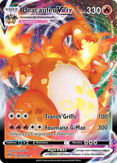 Dracaufeu VMAX, carte Pokémon DAA 20 — extension Ténèbres Embrasées