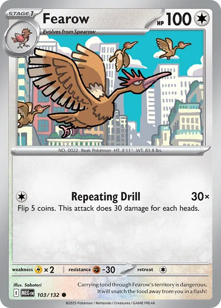 Fearow, Pokémon card MEG 103 — Mega Evolution set