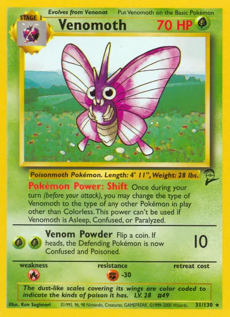 Venomoth, Pokémon card B2 31 — Base Set 2 set