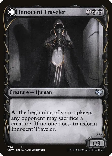 Innocent Traveler // Malicious Invader, Magic card VOW 294 — Innistrad: Crimson Vow set
