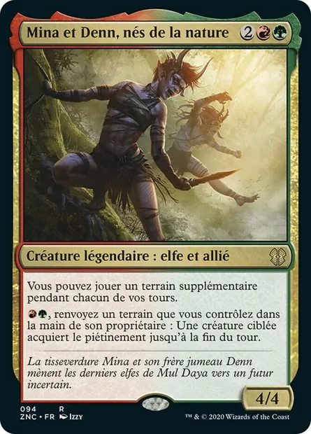 Mina et Denn, nés de la nature, carte Magic ZNC 94 — extension Zendikar Rising Commander
