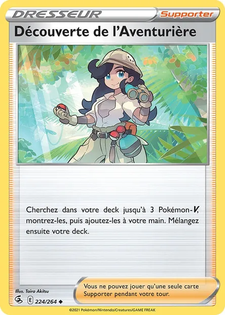 Découverte de l'Aventurière, carte Pokémon FST 224 — extension Poing de Fusion