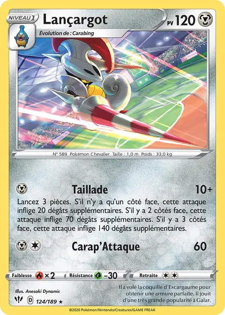 Lançargot, carte Pokémon DAA 124 — extension Ténèbres Embrasées