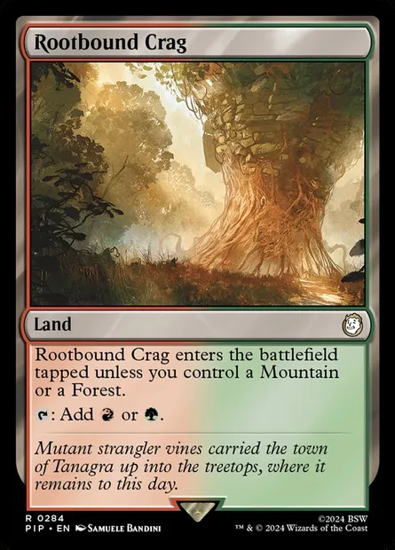 Rootbound Crag, Magic card PIP 284 — Fallout set