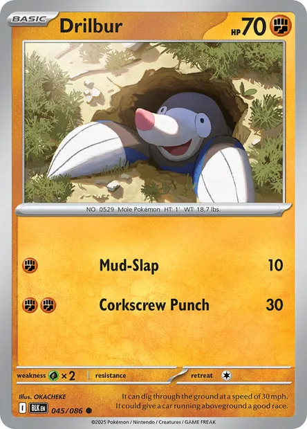 Drilbur, Pokémon card BLK 045 — Black Bolt set