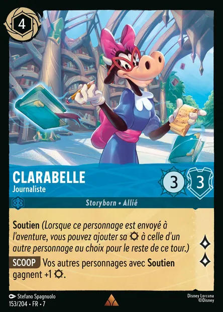 Clarabelle - Journaliste, carte Disney Lorcana CH7-153 — extension L'île d'Archazia