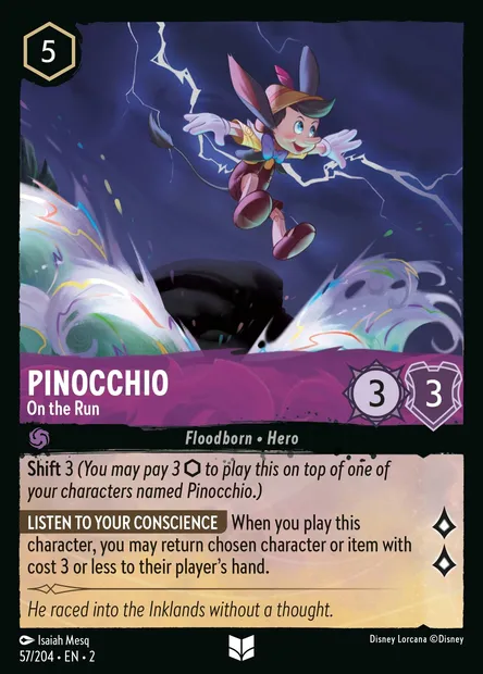 Pinocchio - On the Run, Disney Lorcana card CH2-057 — Rise of the Floodborn set