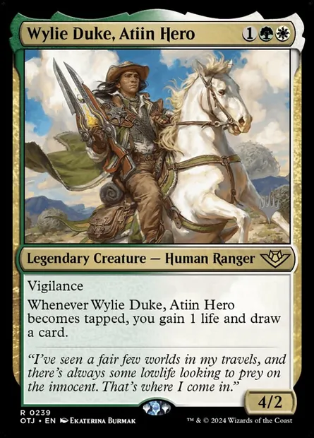 Wylie Duke, héros atiin, carte Magic POTJ 239p — extension Outlaws of Thunder Junction Promos