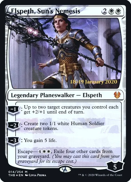 Elspeth, Sun's Nemesis, Magic card PTHB 14s — Theros Beyond Death Promos set