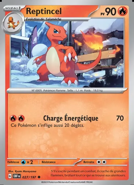 Reptincel, carte Pokémon OBF 027 — extension Flammes Obsidiennes