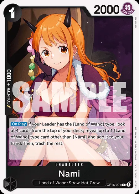 Nami, One Piece card OP16-091 — THE TIME OF BATTLE set