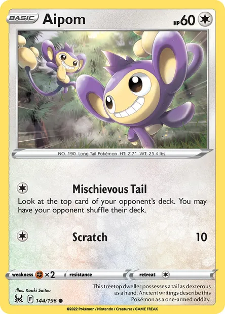 Aipom, Pokémon card LOR 144 — Lost Origin set