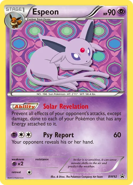 Espeon, Pokémon card BW 92 — BW Black Star Promos set