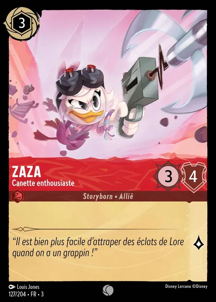 Zaza - Canette enthousiaste, carte Disney Lorcana CH3-127 — extension Les Terres d'Encres