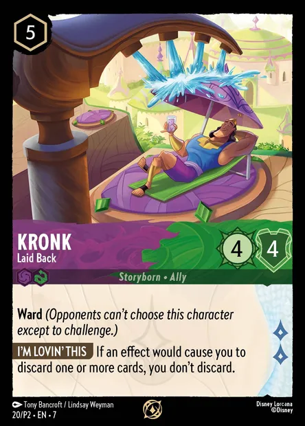 Kronk - Laid Back, Disney Lorcana card P2-020 — P2 set