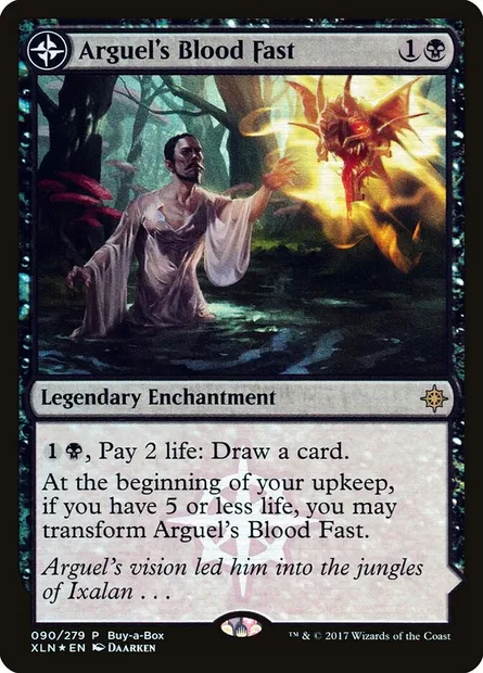 Jeûne de sang d'Arguel // Temple d'Aclazotz, carte Magic PXTC 90 — extension XLN Treasure Chest