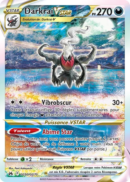Darkrai VSTAR, carte Pokémon CRZ GG50 — extension Zénith Suprême