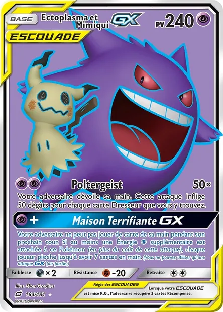 Ectoplasma et Mimiqui GX, carte Pokémon TEU 164 — extension Duo de Choc