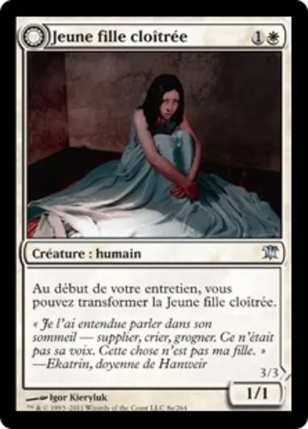 Jeune fille cloîtrée // Fielleux impie, carte Magic ISD 8 — extension Innistrad