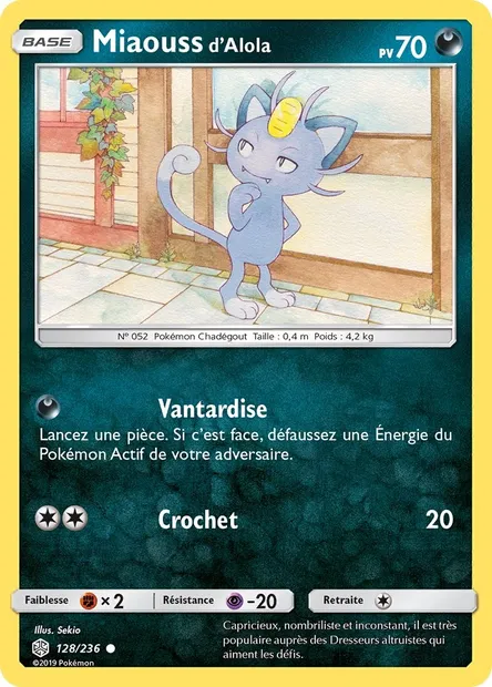 Miaouss d’Alola, carte Pokémon CEC 128 — extension Éclipse Cosmique