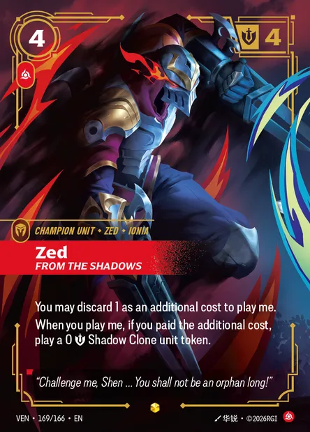Zed, carte Riftbound VEN 169 — extension Vendetta