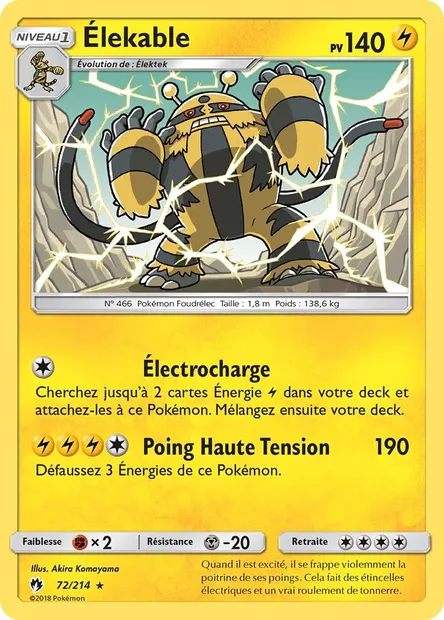 Élekable, carte Pokémon LOT 72 — extension Tonnerre Perdu