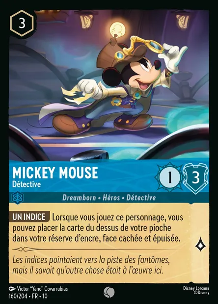 Mickey Mouse - Détective, carte Disney Lorcana CH10-160 — extension Lueurs dans les Profondeurs