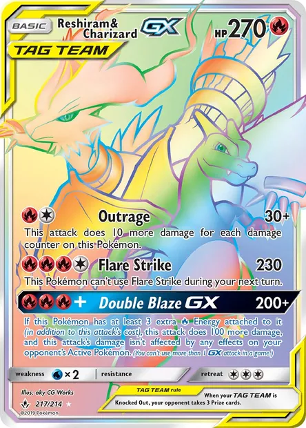 Reshiram & Charizard GX, Pokémon card UNB 217 — Unbroken Bonds set