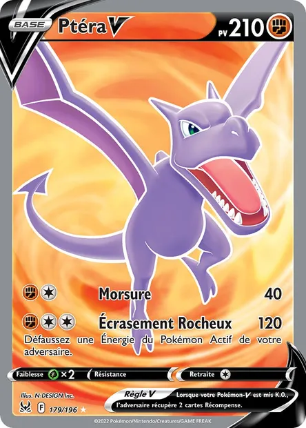 Ptéra V, carte Pokémon LOR 179 — extension Origine Perdue
