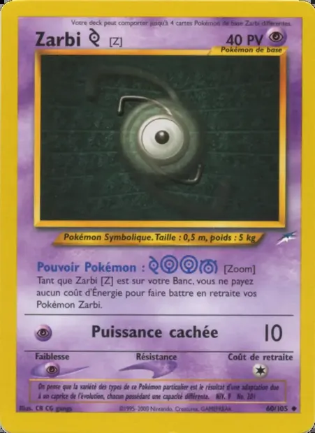 Zarbi Z, carte Pokémon NDE 60 — extension Neo Destiny
