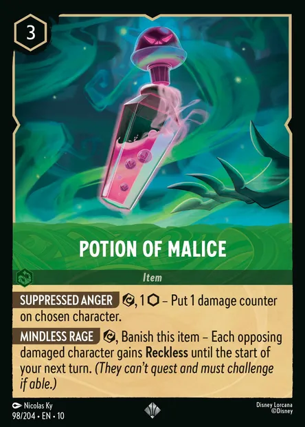 Potion of Malice, Disney Lorcana card CH10-098 — Whispers in the Well set